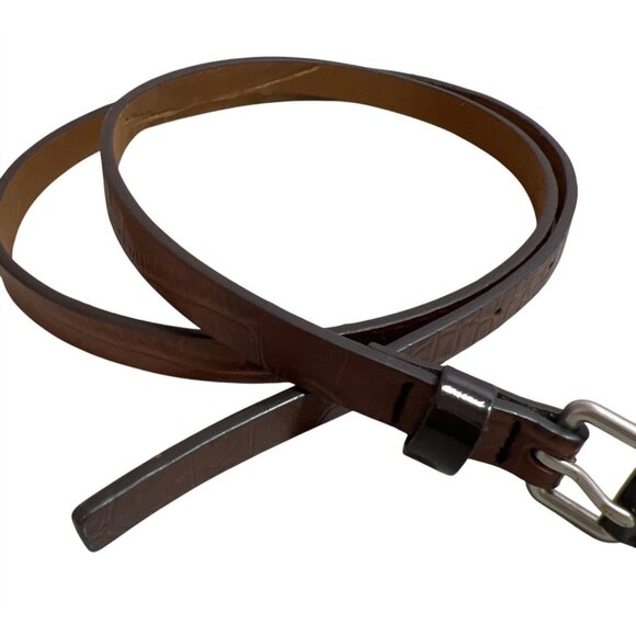 Unisex Brown Faux Crocodile Leather Belt Silver Buckle Length 32-39" Width .5" - Picture 1 of 4